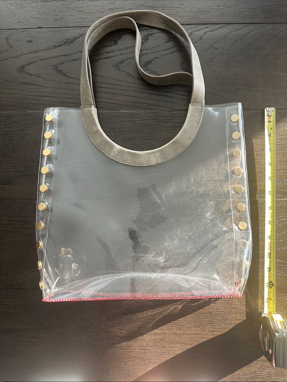 Hammitt Clear Tote Bag with Gold Studs and Taupe Handles - Picture 5 of 6